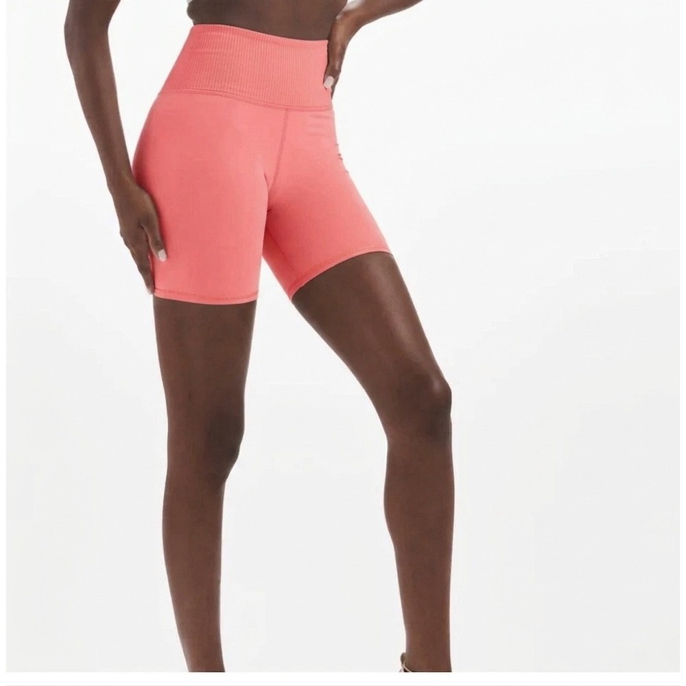 Vuori Women Ribbed High Waist Biker Shorts Terracotta Athletic Pink Size Small